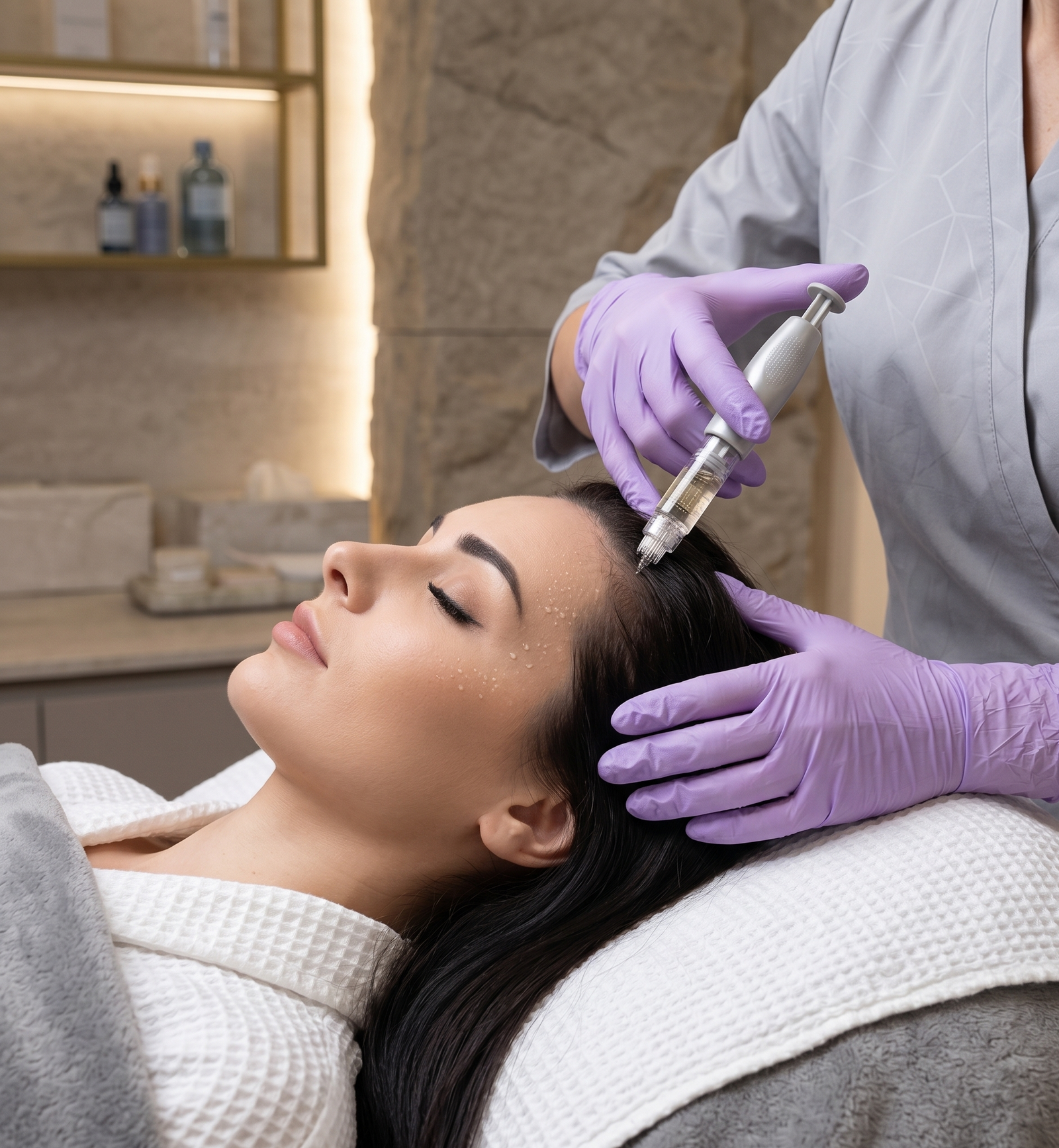 Mesotherapy session for hair regrowth and strengthening at DermaGlo